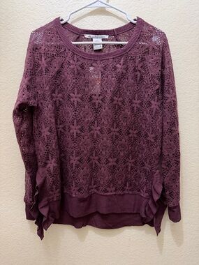 American Rag Plum Lace Open-Knit Pullover